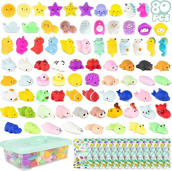 BONNYCO Mochi Squishy Kawaii Cadeau Anniversaire Enfants Invites Pack 80 Cadeaux Anniversaire Invités Enfant Petit Cadeau Anniversaire Enfant, Goodies Anniversaire Enfant Pochette Surprise Enfant