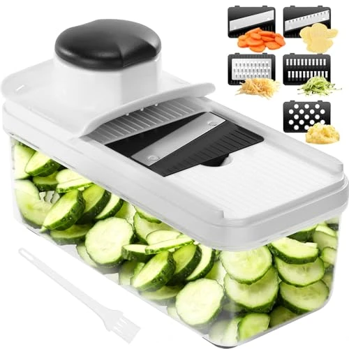 Mandolines de Cuisine - Coupe Legume Multifonctions - Mandoline Professionnelle Cuisine avec 5 Lames Interchangeables - Mandoline Japonaise pour Tranche/Julienne