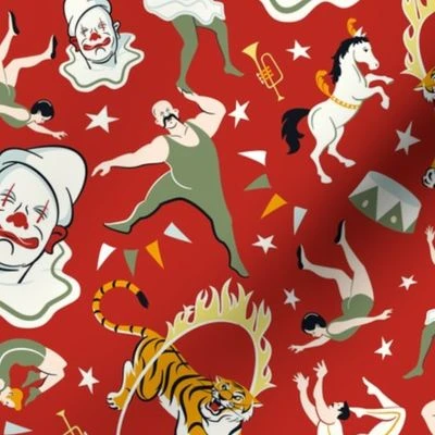 Retro Circus Red Fabric | Spoonflower