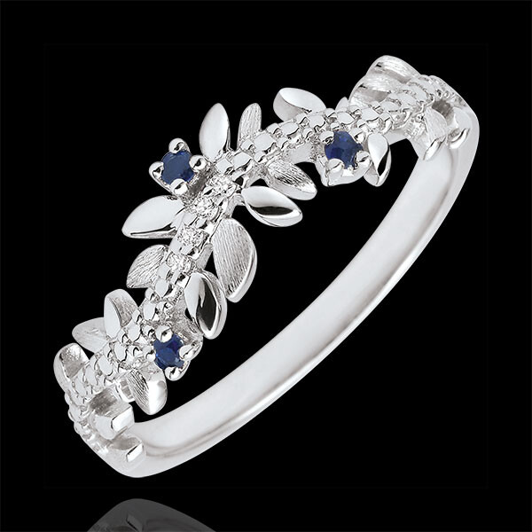 BAGUE JARDIN ENCHANTÉ - FEUILLAGE ROYAL - OR BLANC 18 CARATS, DIAMANTS ET SAPHIRS