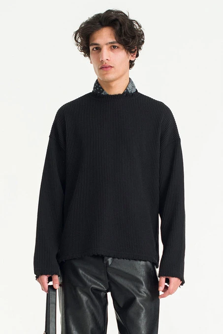 Distressed Rib Knit, Black