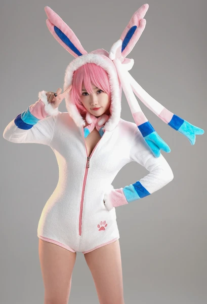 Sylveon Dérivé Combinaison Sexy à Capuche Deep V Kawaii Barboteuses de Lingerie Une Pièce