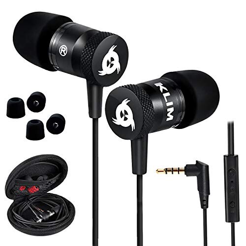 KLIM Fusion Ecouteurs Haute Qualité Audio - Durables + Garantis 5 Ans - Innovant - Ecouteur Intra-auriculaire avec Mousse à Mémoire de Forme et Microphone - Prise Jack 3,5mm - Version 2020 - Noir