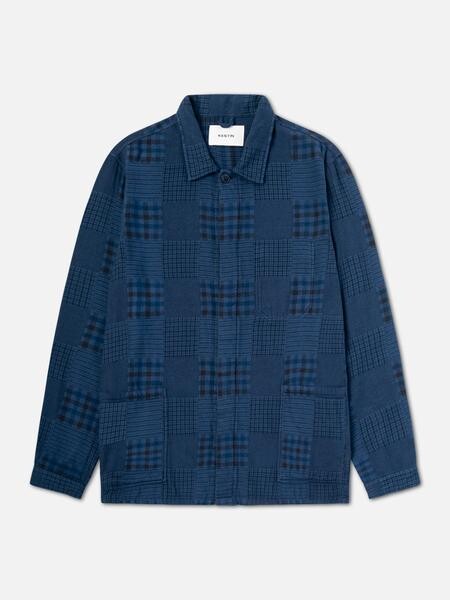 Arbroath Shirt Jacket in Navy Patchwork Cotton
