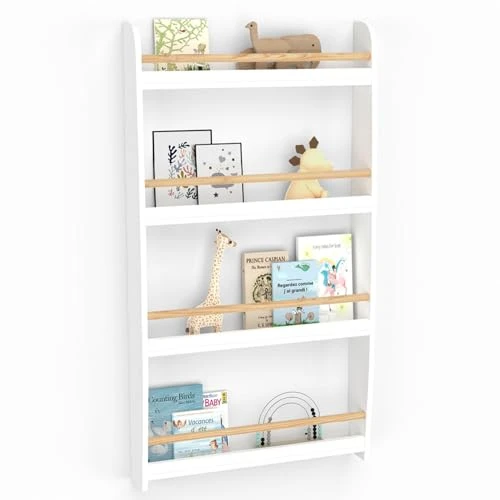 IDMarket - Bibliothèque Murale Enfant Paulette 4 étagères Blanc et Bois