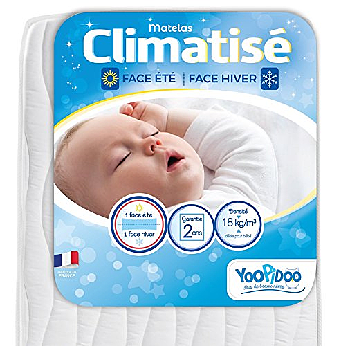 Yoopidoo - Matelas bébé Climatisé - 60 x 120 x 12 cm - Eté Hiver - Fabrication française