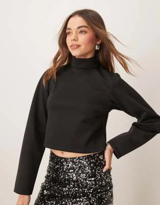 ASOS DESIGN - Crop top en néoprène à col montant et manches cocon - Noir