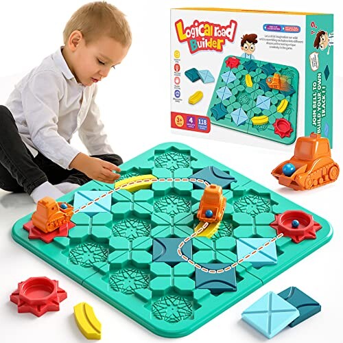 burgkidz Jeu de Construction de Route Logique pour Enfants, Jeux de Société de Piste Voiture de Puzzle avec Boule de Labyrinthe en Marbre, Jouets Cérébraux Logiques pour Garçons Filles 4 à 8 Ans