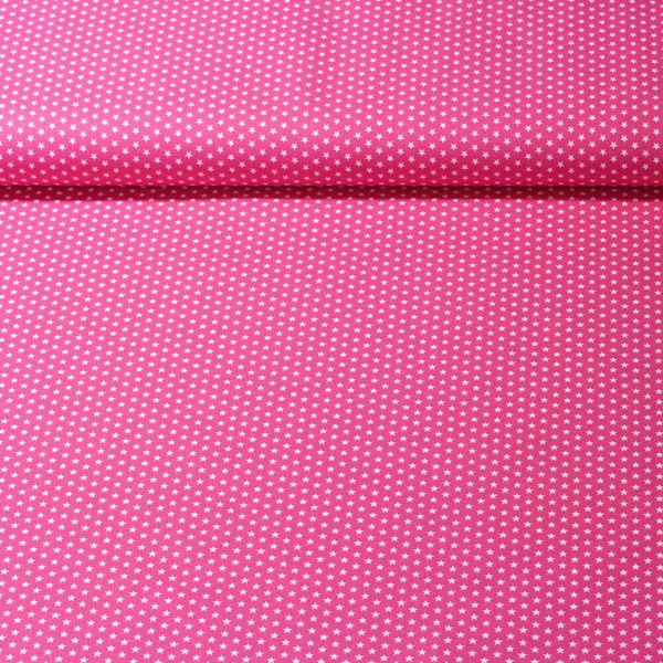 Popeline de coton Stella - Mini étoiles Fuchsia Blanc