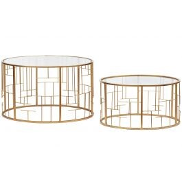 Lot de 2 Tables basses Cantal Transparent et pieds Or