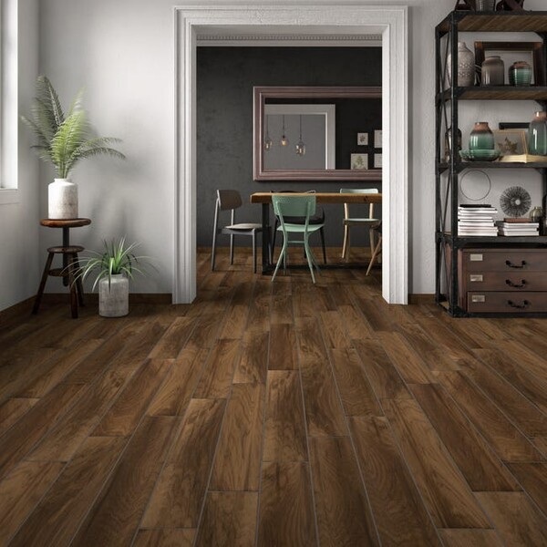 Carrelage sol et mur forte effet bois brun fonçé Spania l.15 x L.90 cm | Leroy Merlin