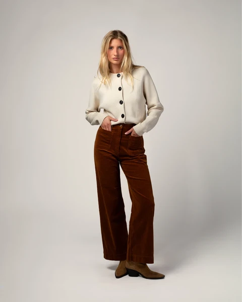 Pantalon ample velours en coton bio | camel "jane" Côtelé Paris