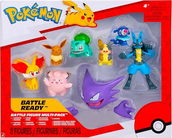 PKW - Battle Figure Multipack (8PK: Eevee #2, Morpeko (Full-Belly Mode), Fenniken, Bulbasaur #1, Popplio, Clefairy, Haunter with Stand & Lucario) W15~