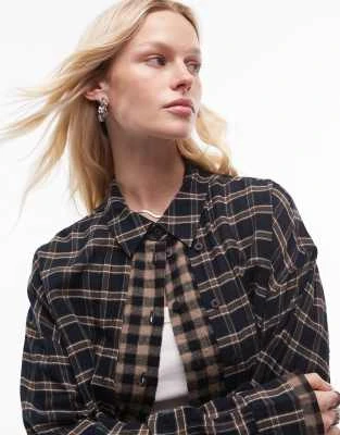 Topshop - Chemise oversize double épaisseur à carreaux contrastants