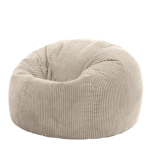 Icon Kingston Pouf Velours Côtelé, Pouf Poire avec Remplissage, Fauteuil Salon Confortable, Fauteuil Chambre, Meuble Salon, Decoration Chambre, Beige
