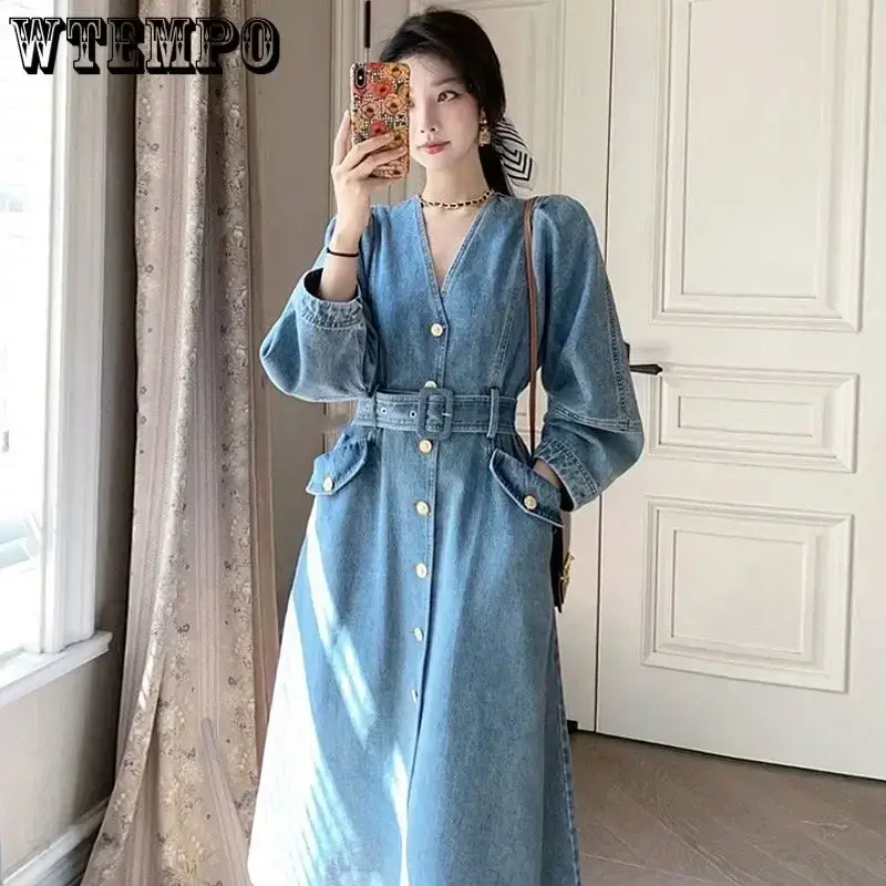 Robes de cowboy en denim à col en V | AliExpress