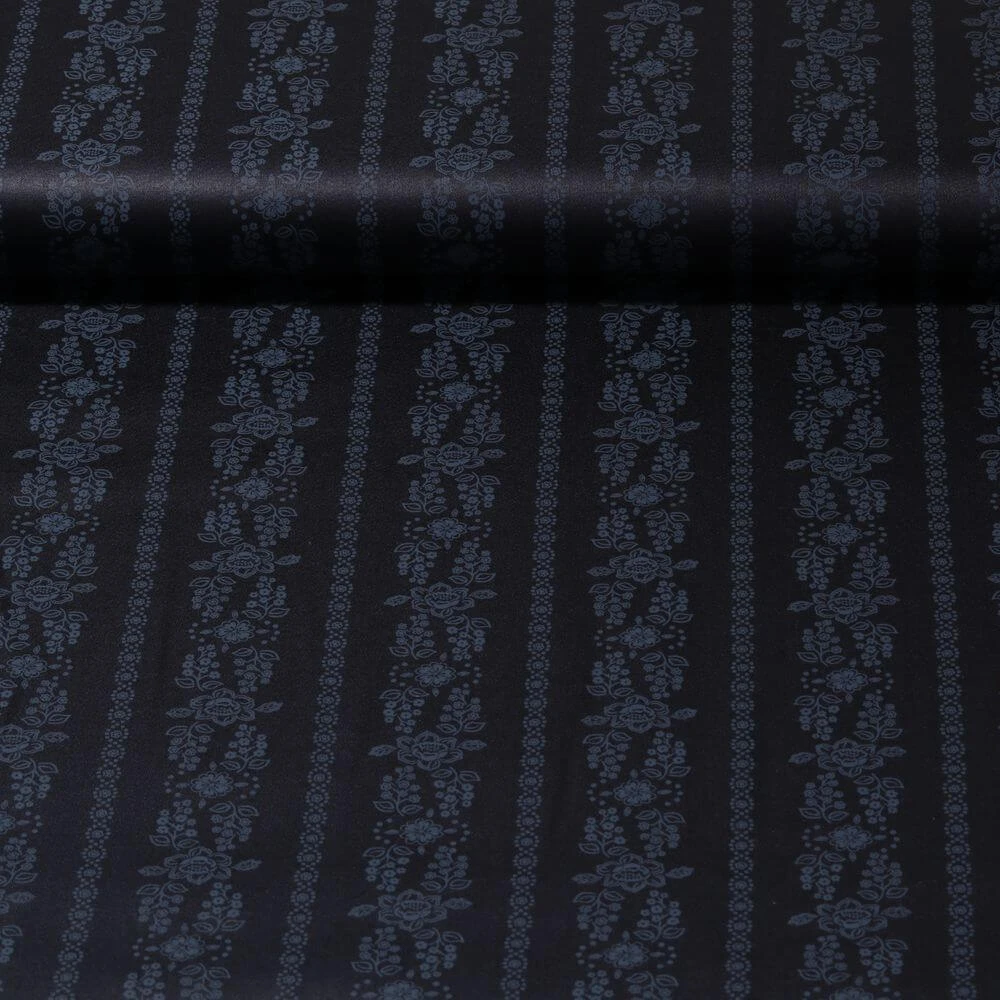 Tissu traditionnel en coton Romantico - Rameaux de fleurs Bleu marine