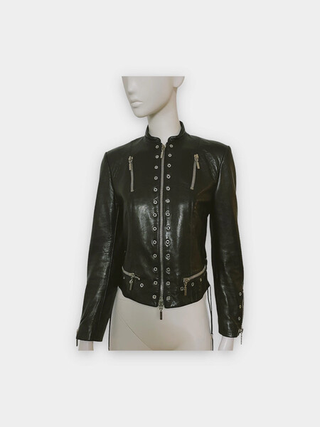 Blouson en cuir d'agneau orné d'oeillets argentés Plein Sud
