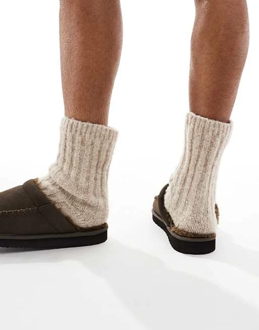 ASOS DESIGN - Chaussons style mules doublés de polaire - Marron