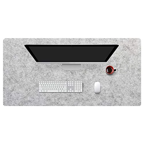 Insun Tapis de Souris en Feutre 2mm D'épaisseur Antidérapant Tapis de Bureau pour Les Jeux et Sous-main Bureau Gris clair 80x30cm