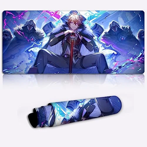 DEHUA Clavier Tapis de Bureau Genshin Impact Tartaglia Clavier Tapis de Souris Personnage de Jeu XL étendu Grande Souris (13.77x23.6X0.15)