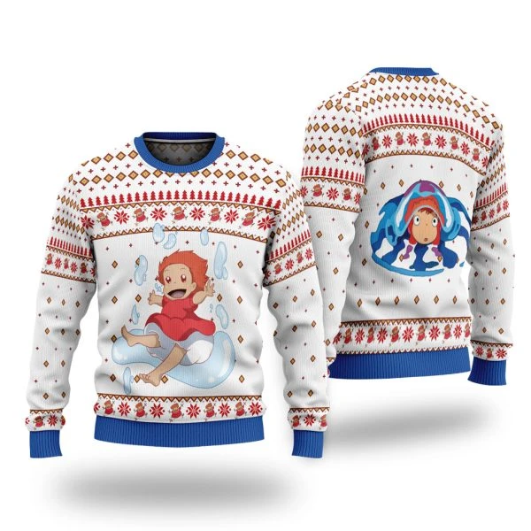 Cute Anime Ponyo Christmas Sweater Merry X-mas | Studio Ghibli Merch Store