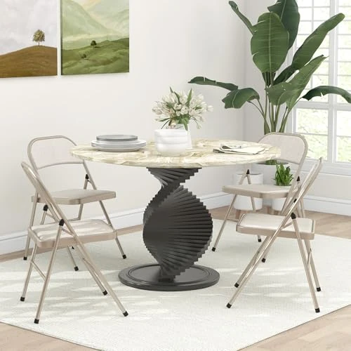 HOMCOM Lot de 4 chaises Pliantes chaises de Salle à Manger Portables Chaise Pliable d'intérieur avec Coussin en Lin et Cadre en Acier 45 x 46 x 78 cm Beige