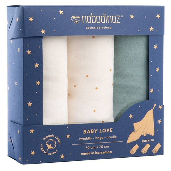Lot de 3 Langes Baby Love - Eden Green