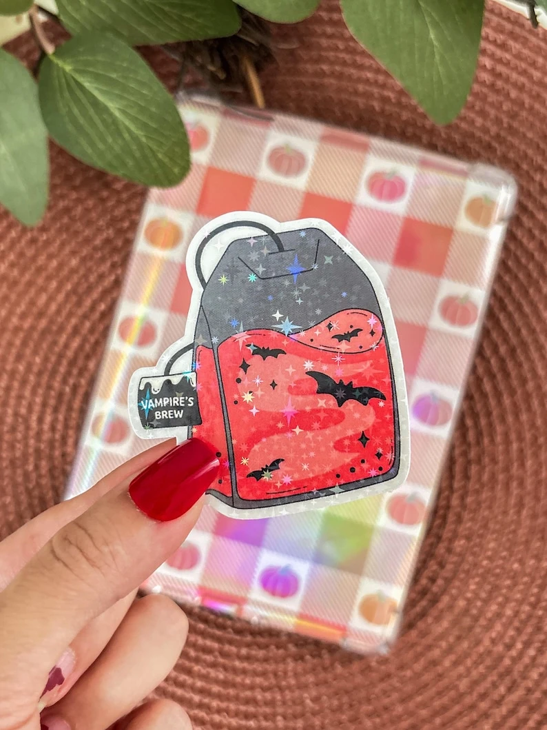 Vampire Sticker Halloween Kindle Decor Horror Bookish E-Reader Holographic Stickers Kobo Accessories Gift for Book Lover