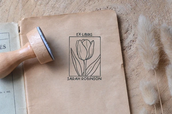 Tampon Ex Libris Tulipe personnalisé
