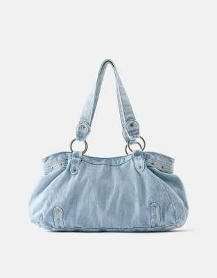 Pull&Bear - Sac cabas en jean avec anneaux - Bleu