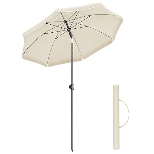 SONGMICS Parasol de 160 cm, Protection Solaire UPF 50+, Inclinable sur 30° dans les 2 sens, Hauteur Réglable, avec Sac de Transport, pour Balcon, Jardin, Terrasse, Plage, sans Base, Beige GPU60WTV1