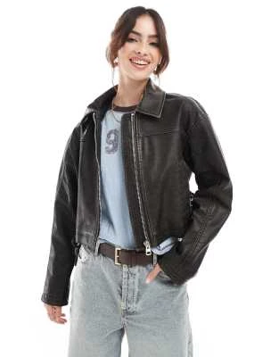 Pull&Bear - Veste style western en similicuir avec liens à nouer - Noir | ASOS