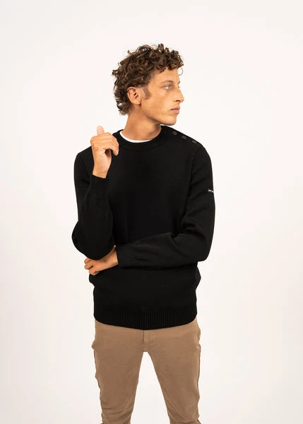 Pull marin uni Cancale - coupe confort, en pure laine vierge (NOIR)
