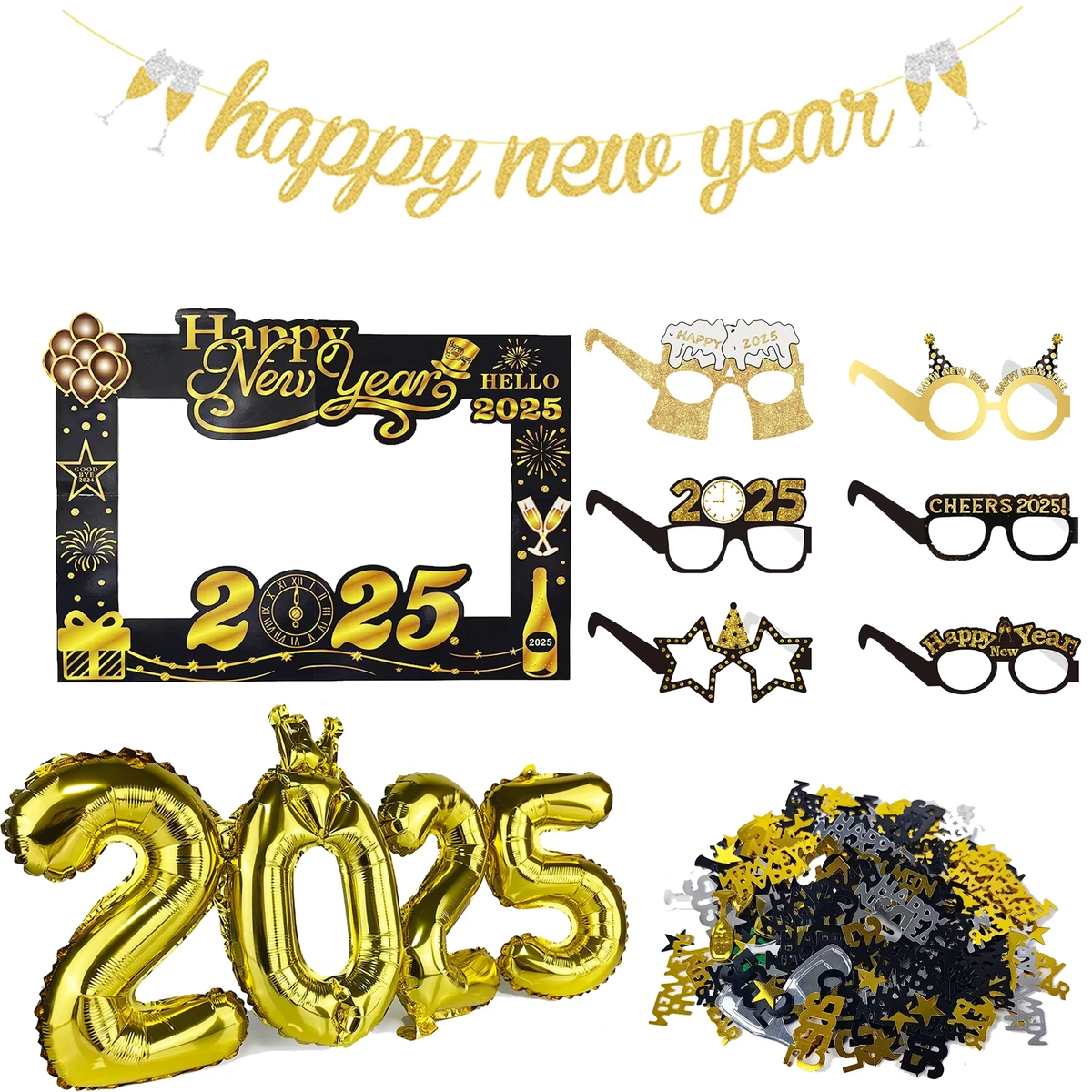 Fournitures de fête du Nouvel An, bannière de bonne année, ballon en feuille d'aluminium, verre en papier, décoration d'accessoires photo, or 2025, 2025 - AliExpress 15