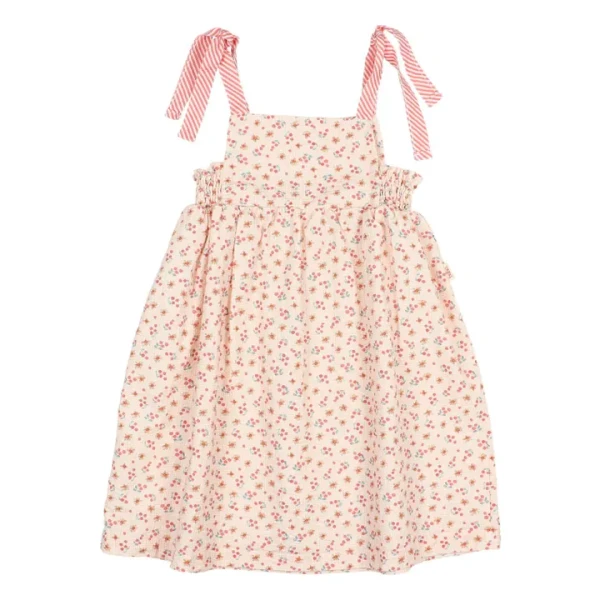Robe Fleurie Noeuds Seersucker | Rose pêche