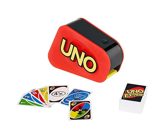 Mattel Games UNO Extrême, jeu de société et de cartes avec distributeur aléatoire, sonore et lumineux, 2 à 10 joueurs, dès 7 ans, GXY75