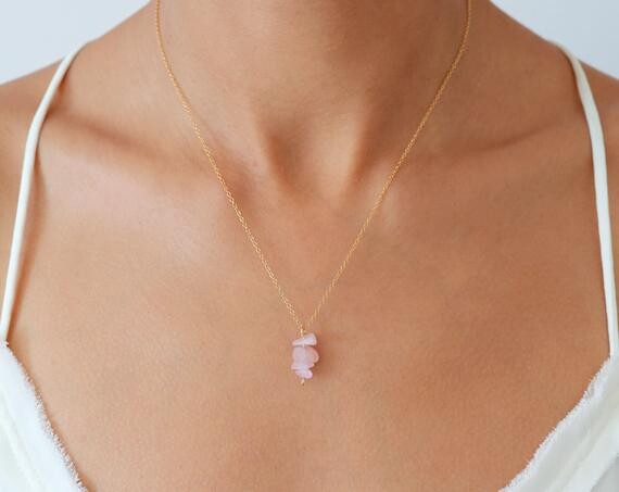 Collier quartz rose, or rempli 14k, collier délicat, pierre de naissance, bijou quartz, collier minimaliste, collier personnalisé