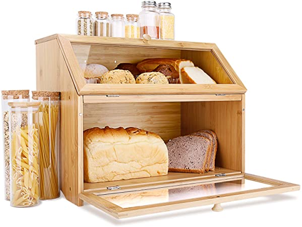 Lot de 2 boîtes à pain pour comptoir de cuisine – Boîte à pain en plastique  pour plan de travail, boîte à pain, boîte à pain empilable, double couche