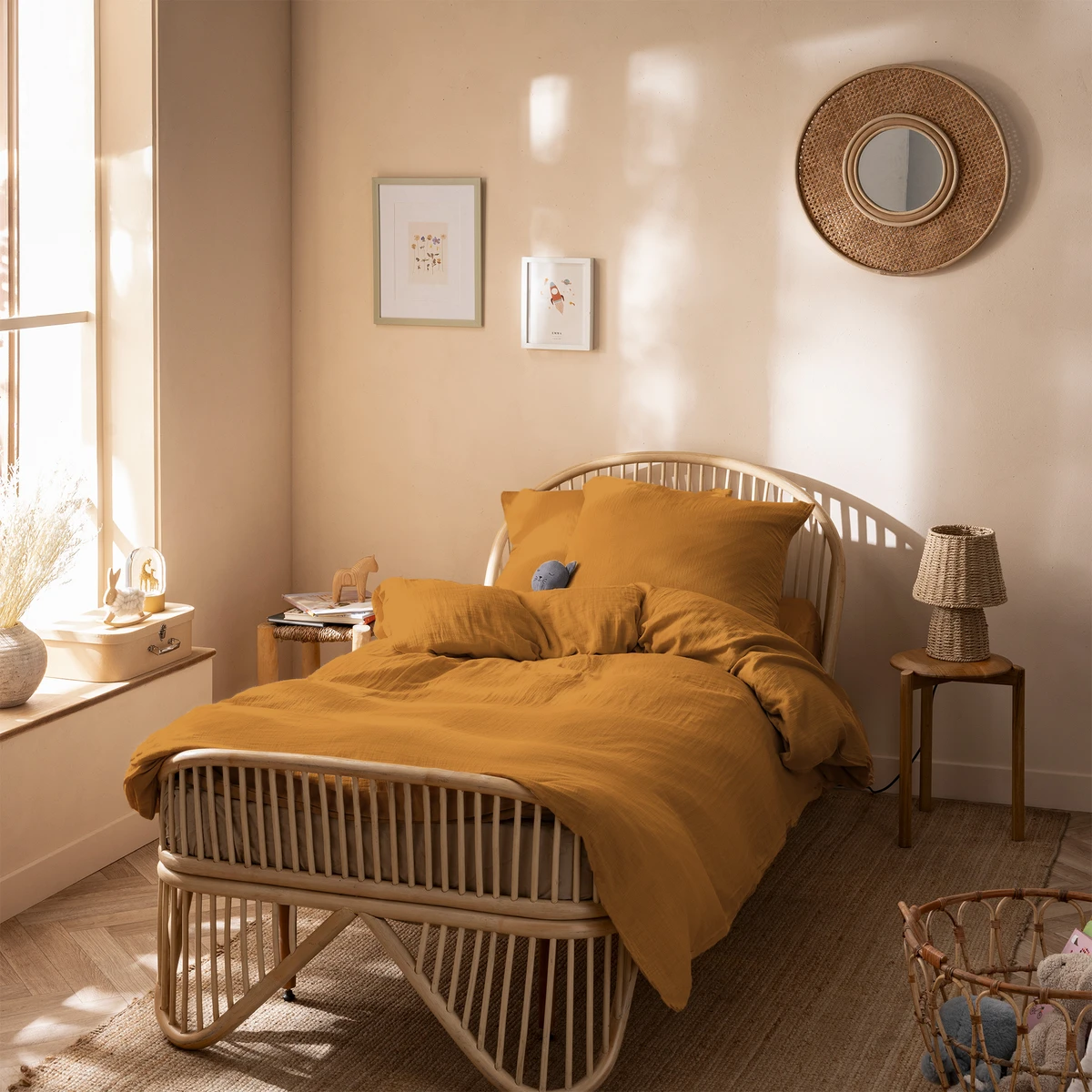 Parure de lit enfant unie en coton, GAZE DE COTON