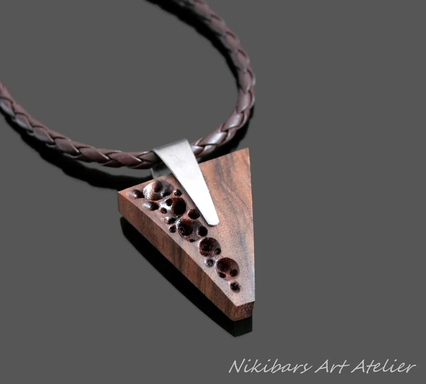 Necklace For Man, Classic Wooden Pendant Necklace, Wood Steel Necklace, Walnut Wood Steel Men's Necklace, Carved Wood Man Necklace
