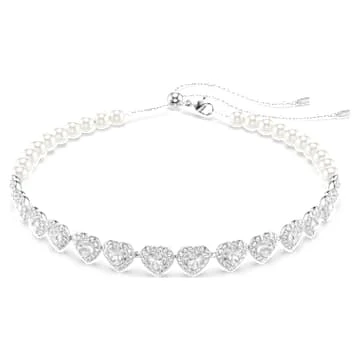 Choker Tennis Ariana Grande x Swarovski, Tailles diverses, Crystal pearl, Cœur, Blanc, Métal rhodié