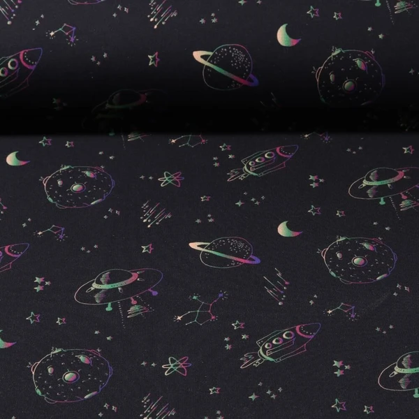 Sweat été - French Terry Impression digitale Espace Bleu marine Structure à boucles