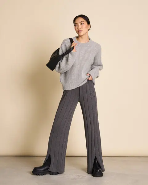 Pantalon ample en maille de coton bio | gris foncé "suzy dark grey" Jan'n June
