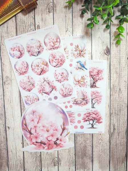 Set jusqu'à 4. Planches de stickers thème Sakura, fleurs de cerisier pour le printemps dans vos planner bujo journal scrapbooking monthly