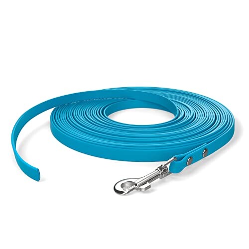 SNOOT dragline de 15m, Laisse pour Chien, 1 Mousqueton, Bleu Cyan, Extra étroite, Anti-salissures et Hydrofuge.