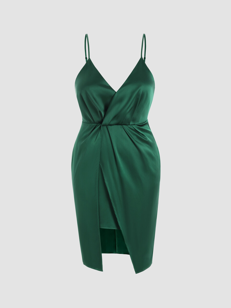 Curve & Plus Solid Backless Twist Front Midi Dress
