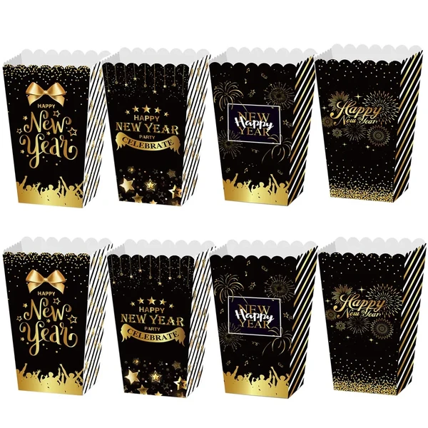 Boîtes à pop-corn noires et dorées, fournitures de fête du Nouvel An, 8 pièces, 2025 - AliExpress 15