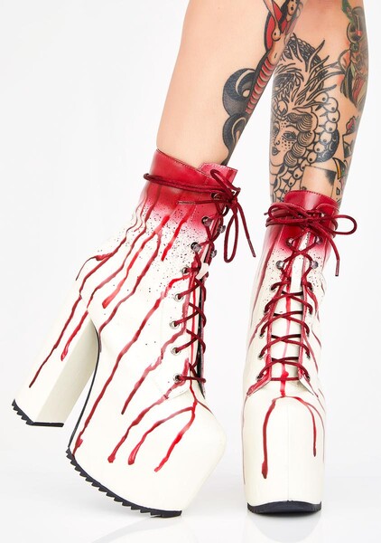 Red Carrie Bloody Prom Queen Platform Booties