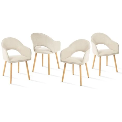 Goeurvant Chaises de salle à manger confortables avec dossier en forme de croissant et accoudoirs ergonomiques, L'alliance parfaite de soutien et de style - Lot de 4 - Beige